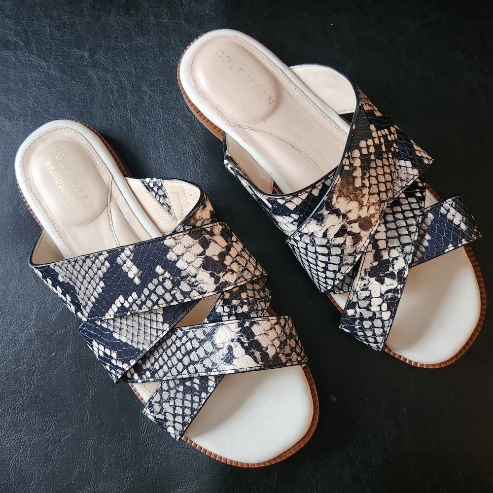 Cole Haan Winona Snakeskin-Print Leather Slide Sandals